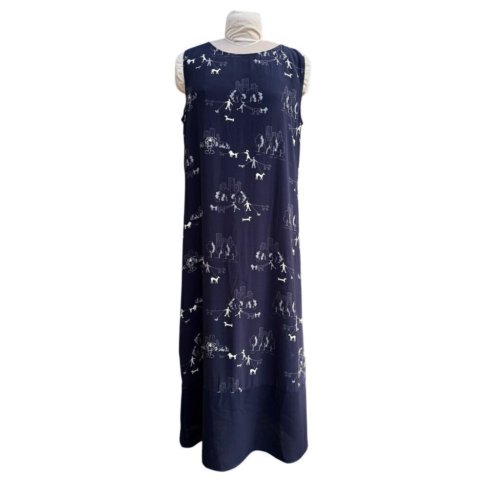 Vintage Maxi Dress by C.M. Shapes Navy Blue Dog Walkers Design Sz. L